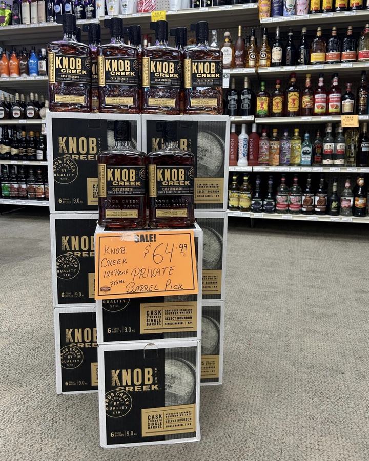 Knob Creek Cask Strength Single Barrel Select private barrel pick on display at Pearl St. Liquor